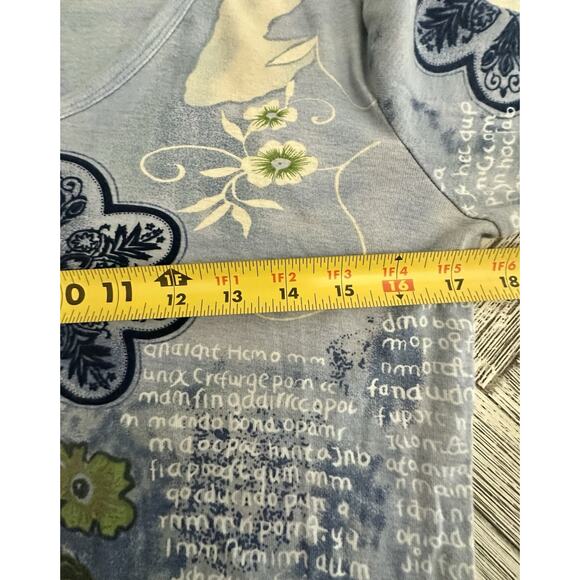 Vtg Y2K Three Hearts Blue Floral Whimsy Cottage Blouse Size Medium - Picture 5 of 6